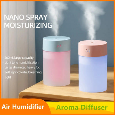 260ML Home Air Humidifier Mini Ultrasonic Aroma Diffusers Portable Car Air Purifiers USB with LED Lights Essential Oil Atomizers