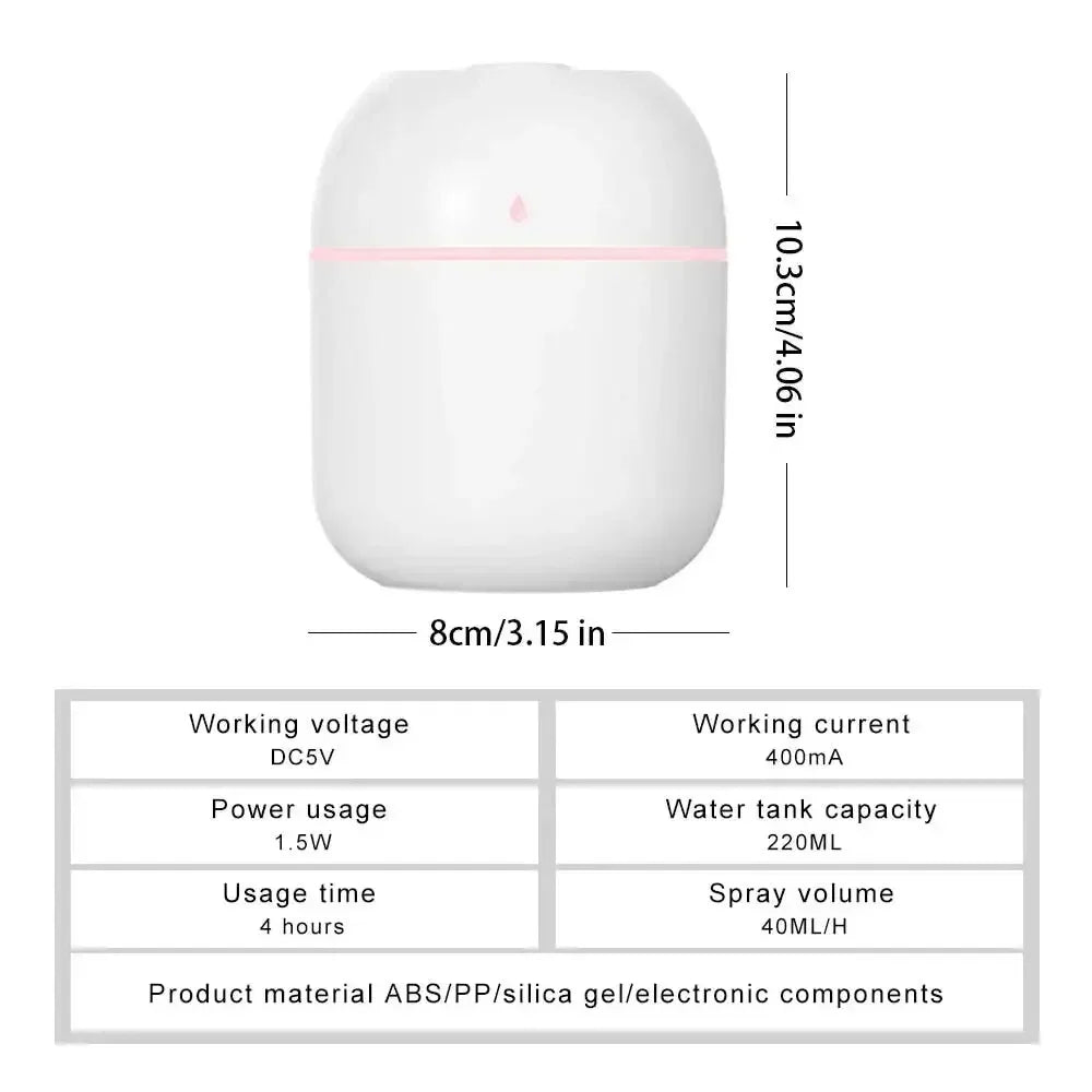 220ML Air Humidifier Portable Ultrasonic Mini Car Aroma Diffuser USB Essential Oil Purifiers LED Lamp Home Fragrance Atomization