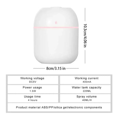 220ML Air Humidifier Portable Ultrasonic Mini Car Aroma Diffuser USB Essential Oil Purifiers LED Lamp Home Fragrance Atomization