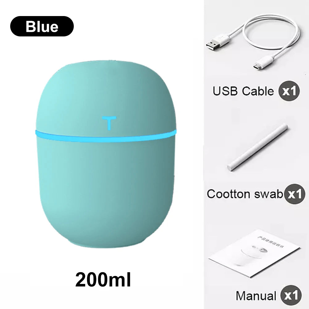 200ML Mini Air Humidifier USB Aroma Essential Oil Diffuser Bedroom Home Car Ultrasonic Mist Maker Humidicador With LED Lamp