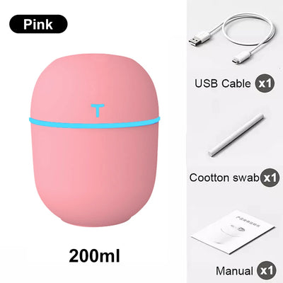 200ML Mini Air Humidifier USB Aroma Essential Oil Diffuser Bedroom Home Car Ultrasonic Mist Maker Humidicador With LED Lamp