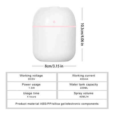 ABS Water drop 220ML Small Air Humidifiers for Home with 1M USB 6-10H Spray Diffuser Aroma Essential Mist Maker Colorful light