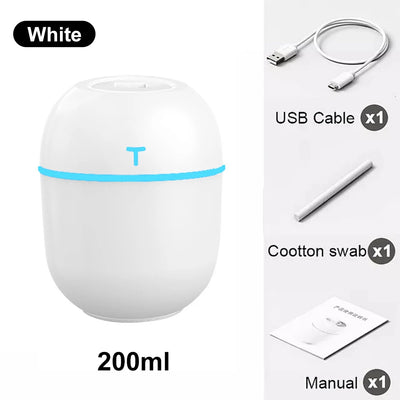 200ML Mini Air Humidifier USB Aroma Essential Oil Diffuser Bedroom Home Car Ultrasonic Mist Maker Humidicador With LED Lamp